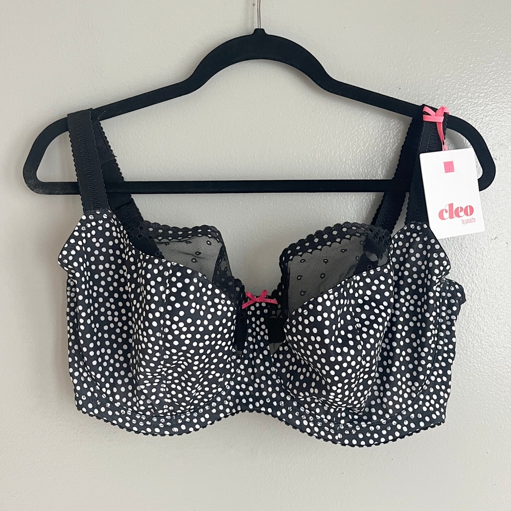 Cleo by Panache Minnie Balconette Bra Womens 36J Black Polka Dot Retro NWT